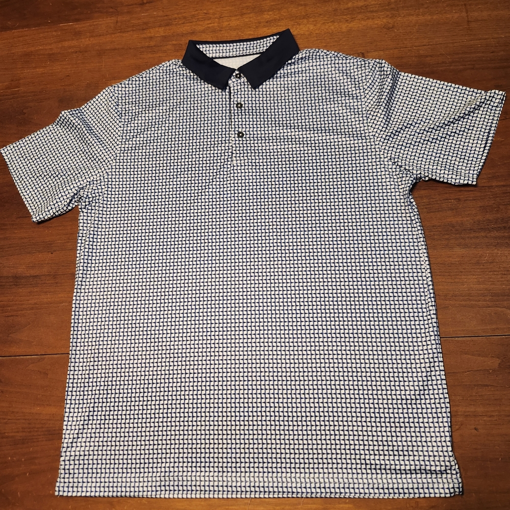 Maelreg Performance Golf Polo Shirt Blue Geometric Mens Large Lightweight